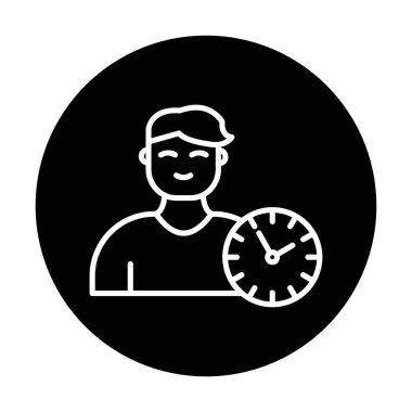 Saat simgesi olan kişi, vektör çizim tasarımı. Zaman Yönetimi                       
