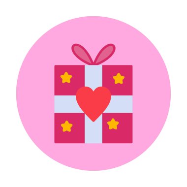 Kalp ikonu vektör illüstrasyon tasarımlı hediye kutusu