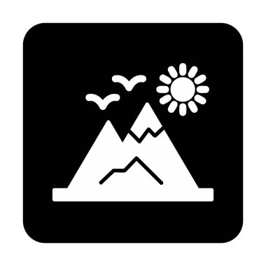 Dağların ve güneşin simgesi. vektör illüstrasyonu