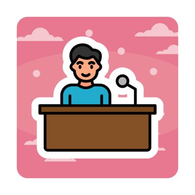 Yorumcular konuşma standında konuşma yapıyorlar, vektör illüstrasyonu