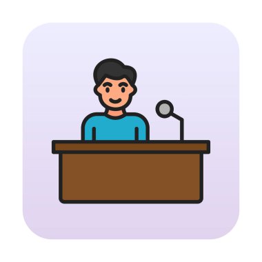 Yorumcular konuşma standında konuşma yapıyorlar, vektör illüstrasyonu