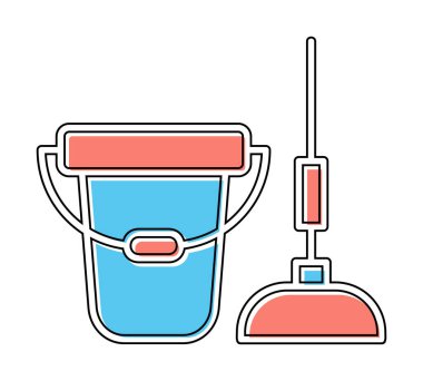 kova ve paspas simgesi, vektör illüstrasyonu  