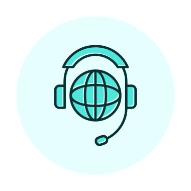 Kulaklık simgesinde Dünya küresi, vektör illüstrasyonu 