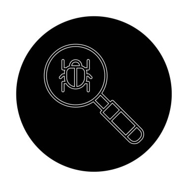 Böcekli büyüteç, virüs tespit simgesi, vektör illüstrasyon tasarımı 