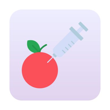 Gmo Food, şırınga ikonlu elma, vektör illüstrasyonu 