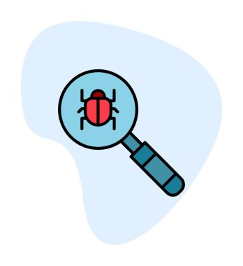 Böcekli büyüteç, virüs tespit simgesi, vektör illüstrasyon tasarımı 