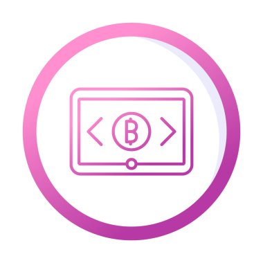 Bitcoin işaretli tablet ağ simgesi, vektör illüstrasyonu