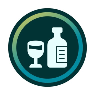 Şarap kadehi simgesi olan şişe, vektör illüstrasyonu 