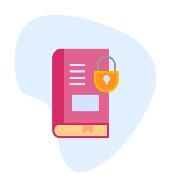 Asma kilit simgesine sahip kitap, vektör illüstrasyon tasarımı, Güvenli Kitap sembolü 