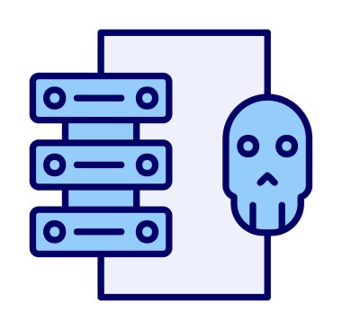 veri merkezi ve Hacking vektör çizgisi simgesi, arkaplanda resimleme imzası