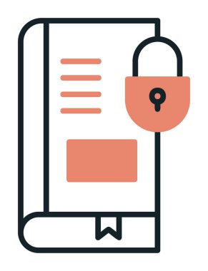 Asma kilit simgesine sahip kitap, vektör illüstrasyon tasarımı, Güvenli Kitap sembolü 