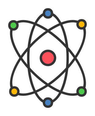 Moda düz biçimli atom simgesi, bilim simgesi vektör illüstrasyonu                     