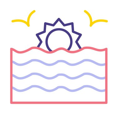 Basit düz gün batımı ve deniz vektörü çizimi