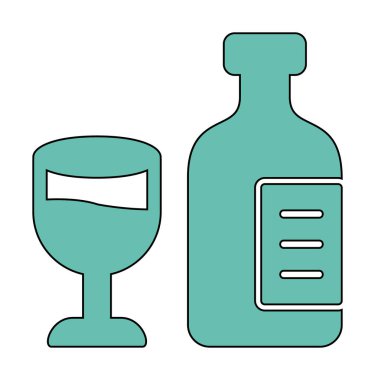 Şarap kadehi simgesi olan şişe, vektör illüstrasyonu 