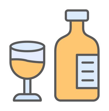 Şarap kadehi simgesi olan şişe, vektör illüstrasyonu 