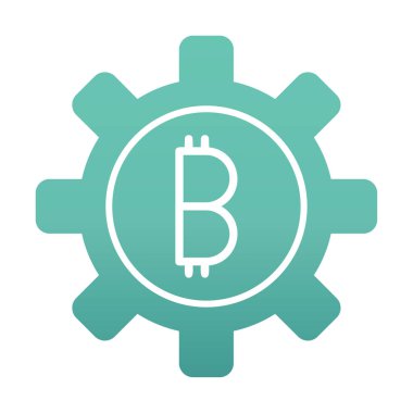 Bitcoin dişli çizgisi simgesi, vektör illüstrasyonu 