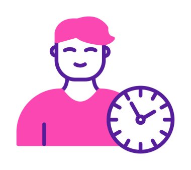 Saat simgesi olan kişi, vektör çizim tasarımı. Zaman Yönetimi                       