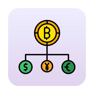 Bitcoin, dolar, avro ve yen sembollü para birimi yapısı 