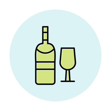 şarap şişe ve cam kutsal kişilerin resmi, vektör çizim  