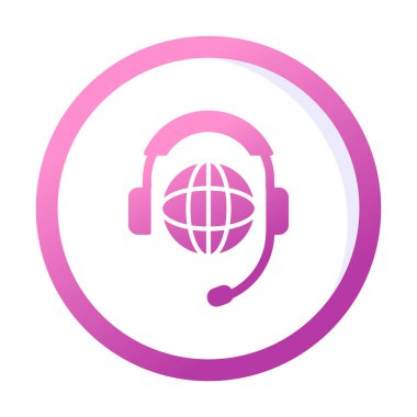 Kulaklık simgesinde Dünya küresi, vektör illüstrasyonu 