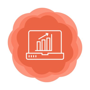 Dizüstü bilgisayar ekran simgesi üzerindeki bar grafiği, vektör illüstrasyonu