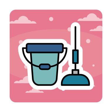 kova ve paspas simgesi, vektör illüstrasyonu  