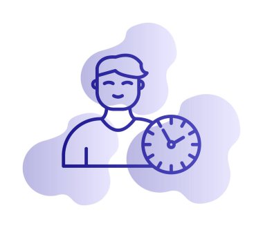 Saat simgesi olan kişi, vektör çizim tasarımı. Zaman Yönetimi                       