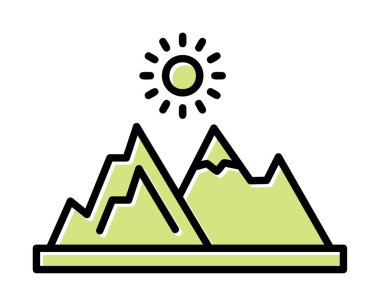 Dağların ve güneşin simgesi. vektör illüstrasyonu