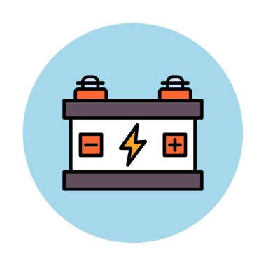 Araba aküsü simgesi. Ağ için Kataloglayıcı imza vektör simgesinin düz çizimi.