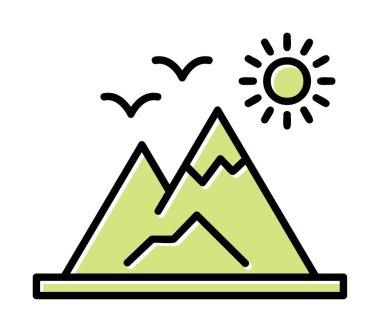 Dağların ve güneşin simgesi. vektör illüstrasyonu