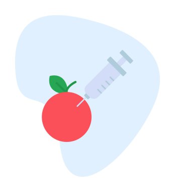 Gmo Food, şırınga ikonlu elma, vektör illüstrasyonu 
