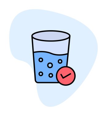 Kabarcıklı bir bardak su ve simge vektör illüstrasyonunu işaretle 