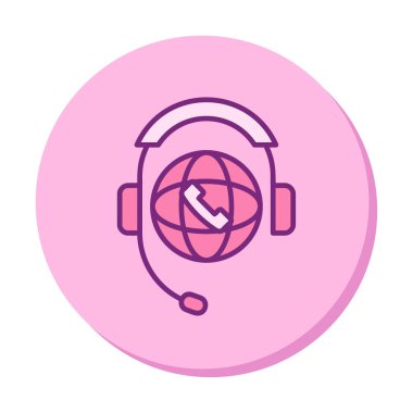 Basit Dünya Çağrı Merkezi Desteği simgesi, vektör illüstrasyonu