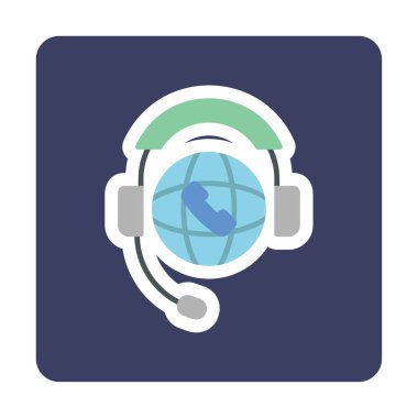 Basit Dünya Çağrı Merkezi Desteği simgesi, vektör illüstrasyonu