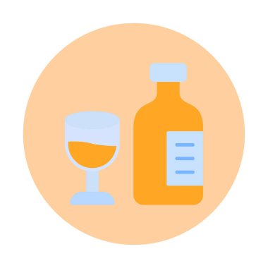 Şarap kadehi simgesi olan şişe, vektör illüstrasyonu 