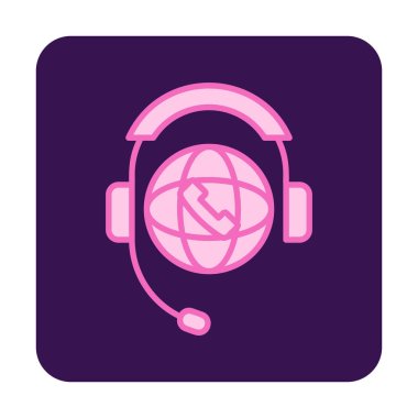 Basit Dünya Çağrı Merkezi Desteği simgesi, vektör illüstrasyonu