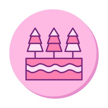 Nehir ve ağaçlar düz ikon vektör çizimi 