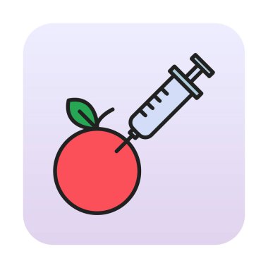 Gmo Food, şırınga ikonlu elma, vektör illüstrasyonu 