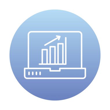 Dizüstü bilgisayar ekran simgesi üzerindeki bar grafiği, vektör illüstrasyonu