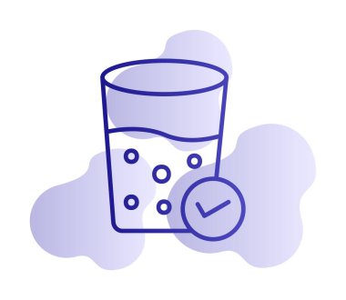 Kabarcıklı bir bardak su ve simge vektör illüstrasyonunu işaretle 