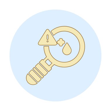 Büyüteç ve kan testi ikonu vektörü. Kan laboratuarı damlası