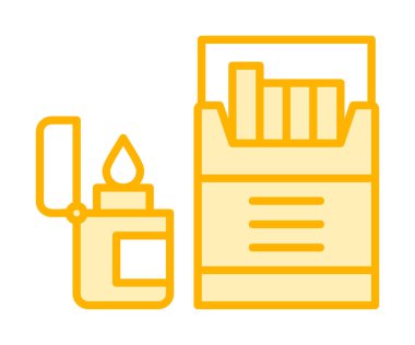 Sigara ve daha hafif ikonlu tütün sembolü, vektör illüstrasyonu 