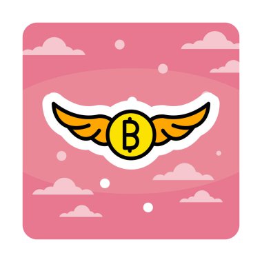 Bitcoin simgesi ve vektör illüstrasyonlu kanatlar  