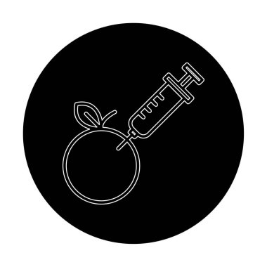 Gmo Food, şırınga ikonlu elma, vektör illüstrasyonu 