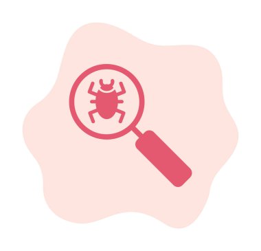 Böcekli büyüteç, virüs tespit simgesi, vektör illüstrasyon tasarımı 