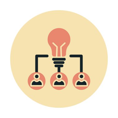 Takım Fikri, ampul ve iş dünyası ikonu, vektör illüstrasyonu