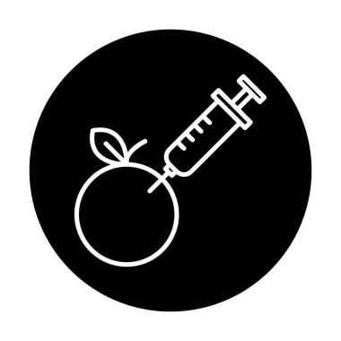 Gmo Food, şırınga ikonlu elma, vektör illüstrasyonu 