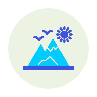 Dağların ve güneşin simgesi. vektör illüstrasyonu