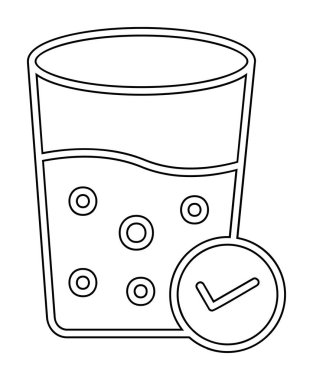 Kabarcıklı bir bardak su ve simge vektör illüstrasyonunu işaretle 