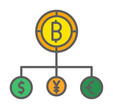 Bitcoin, dolar, avro ve yen sembollü para birimi yapısı 